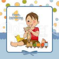 little boy are playing with his toys