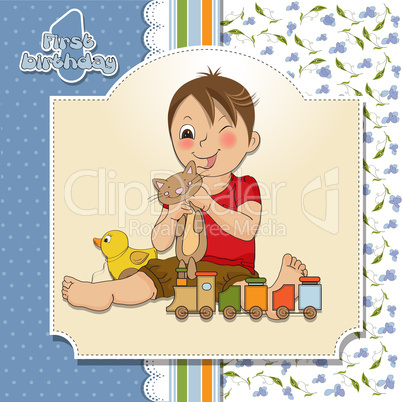 little boy are playing with his toys