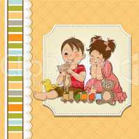girl and boy plays with toys