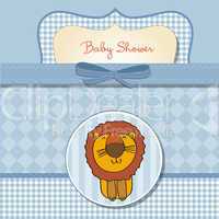 childish baby shower card with cartoon lion