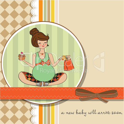 baby announcement card with pregnant woman