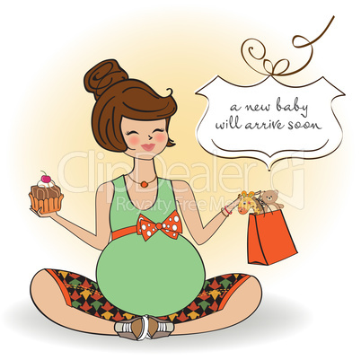 baby announcement card with pregnant woman