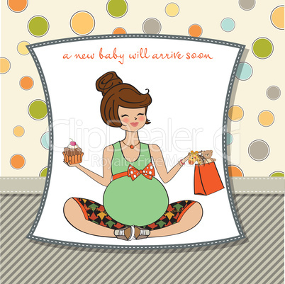 baby announcement card with pregnant woman