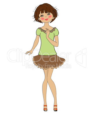 pretty young woman, vector illustration isolated on white backgr