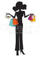 silhouette of young girls at shopping, vector illustration isola