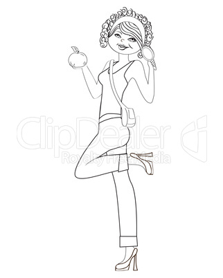 pretty young girl , vector illustration in black and white isola