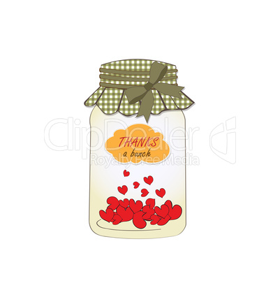 Thank you greeting card with hearts plugged into the jar