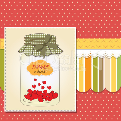 Thank you greeting card with hearts plugged into the jar