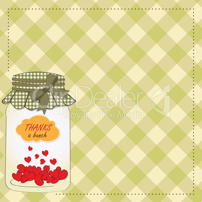 Thank you greeting card with hearts plugged into the jar