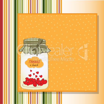 Thank you greeting card with hearts plugged into the jar