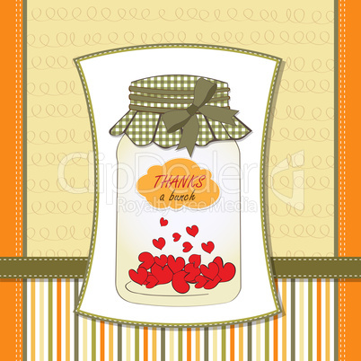 Thank you greeting card with hearts plugged into the jar