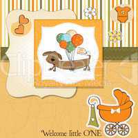 baby shower card with long dog and balloons