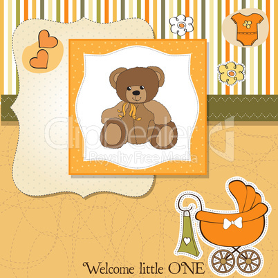 baby shower card with teddy bear toy