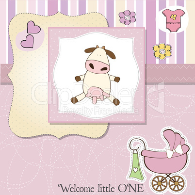 new baby girl announcement card with cow