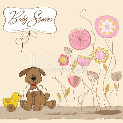 baby shower card with dog and duck toy