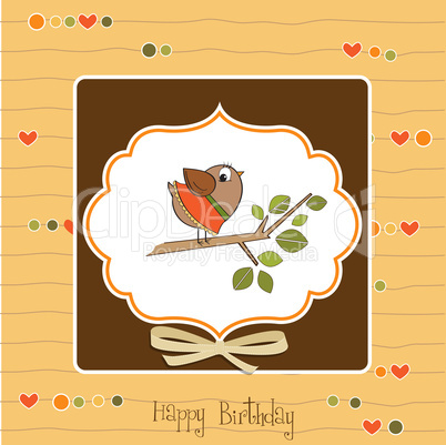 birthday greeting card with funny little bird