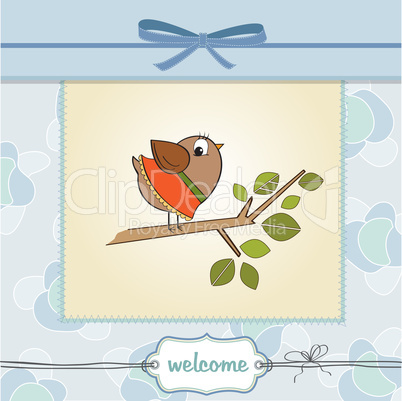 welcome baby card with funny little bird