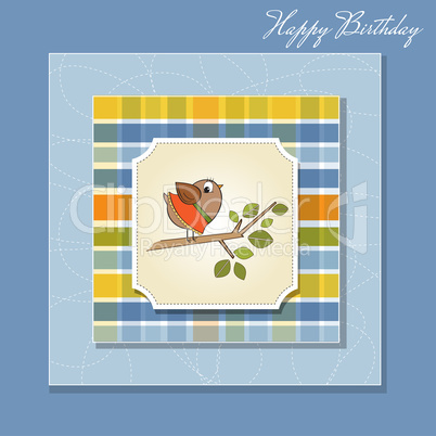 birthday greeting card with funny little bird