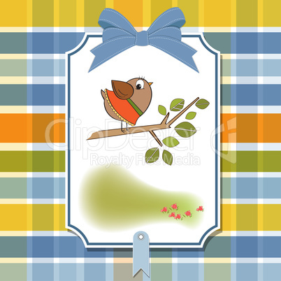 romantic greeting with funny little bird, vector