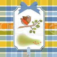 romantic greeting with funny little bird, vector