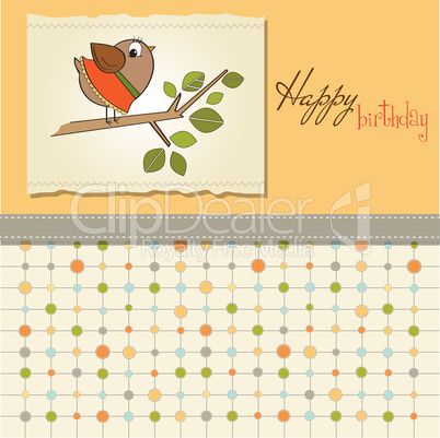 birthday greeting card with funny little bird