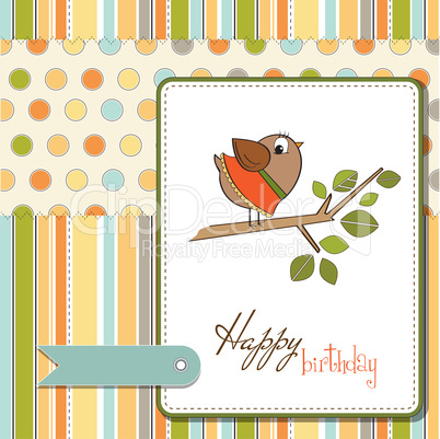 birthday greeting card with funny little bird