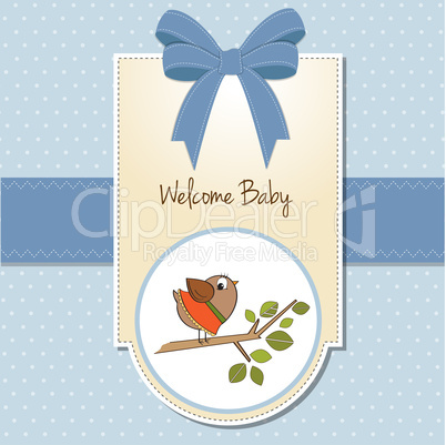 welcome baby card with funny little bird