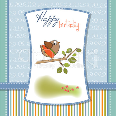 birthday greeting card with funny little bird