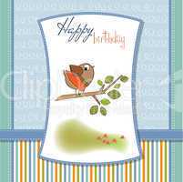 birthday greeting card with funny little bird