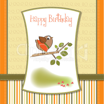 birthday greeting card with funny little bird
