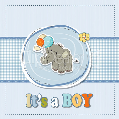baby boy shower card with elephant and balloons