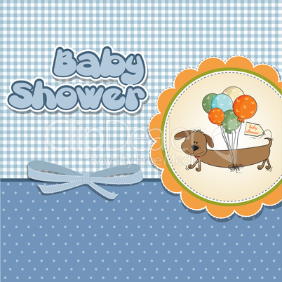 baby shower card with long dog and balloons