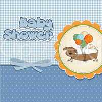 baby shower card with long dog and balloons