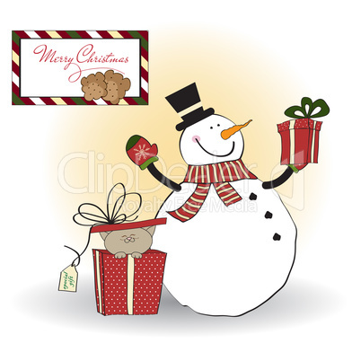 Christmas greeting card with snowman