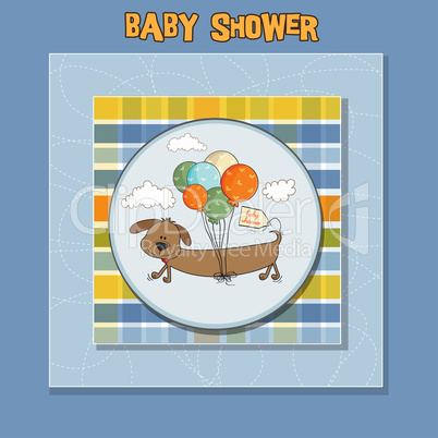 baby shower card with long dog and balloons