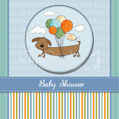 baby shower card with long dog and balloons