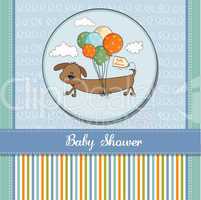 baby shower card with long dog and balloons