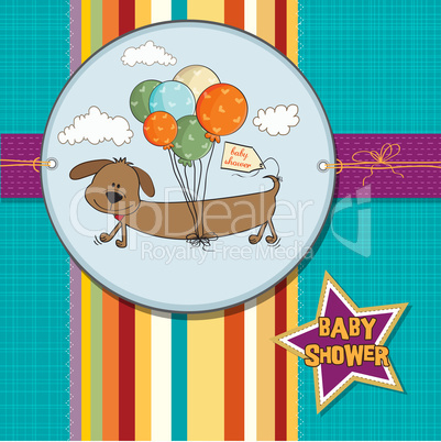 baby shower card with long dog and balloons