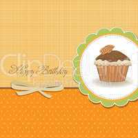 cute happy birthday card with cupcake. vector illustration