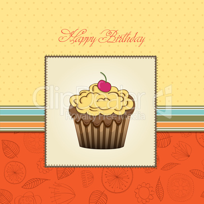 cute happy birthday card with cupcake