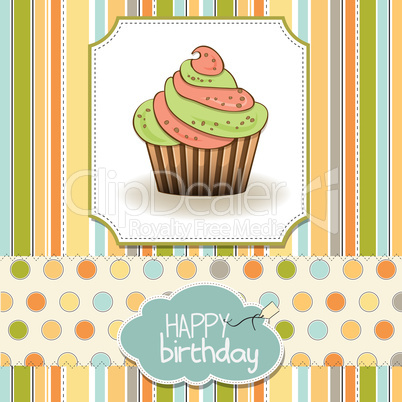 cute happy birthday card with cupcake