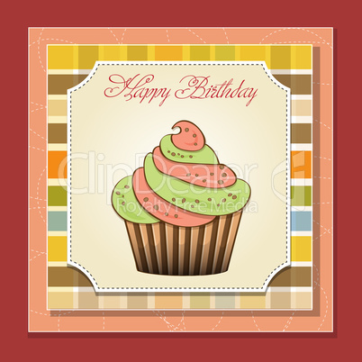 cute happy birthday card with cupcake