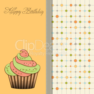 cute happy birthday card with cupcake