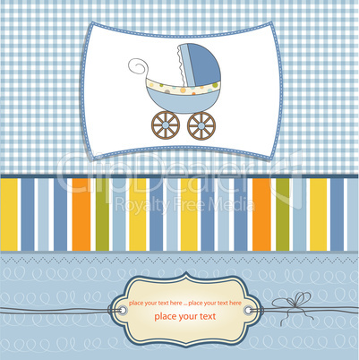 baby boy shower card with stroller