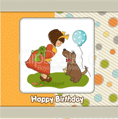 young girl and her dog in a wonderful birthday greeting card