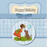 young girl and her dog in a wonderful birthday greeting card