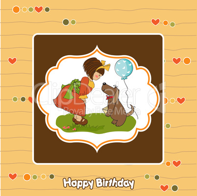 young girl and her dog in a wonderful birthday greeting card
