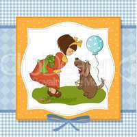 young girl and her dog in a wonderful birthday greeting card