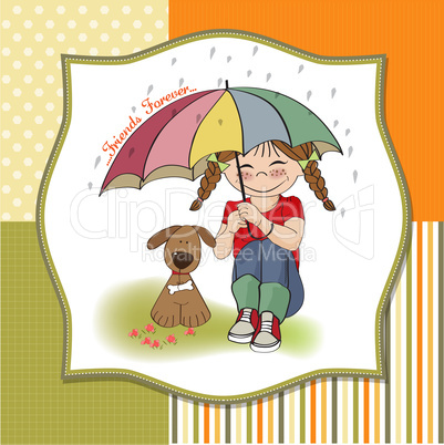 young pretty girl and her dog, friendship card