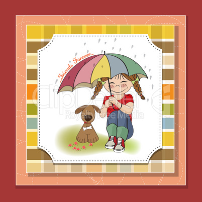 young pretty girl and her dog, friendship card